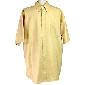 Stafford Shirt Men 18.5 Yellow Oxford Short Sleeve Pocket Classic Vintage NEW